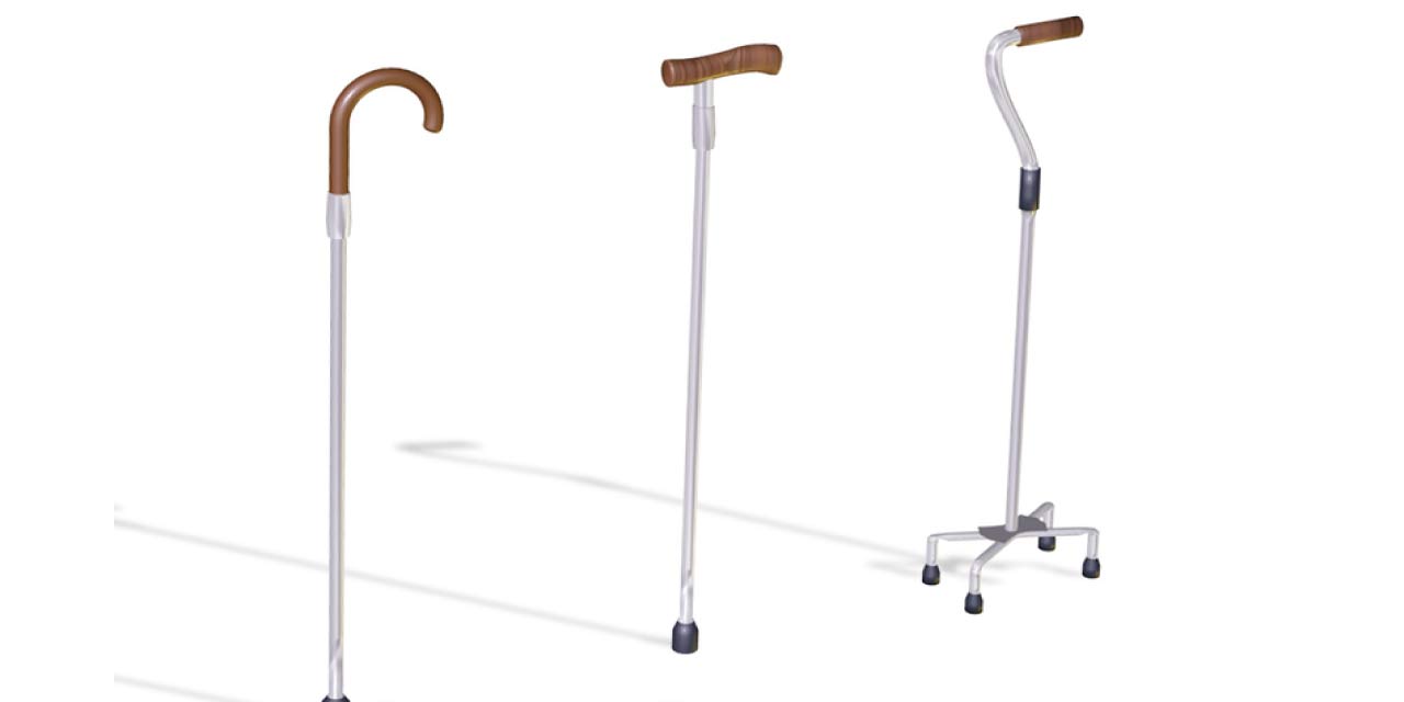 An illustration depicting different walking cane types